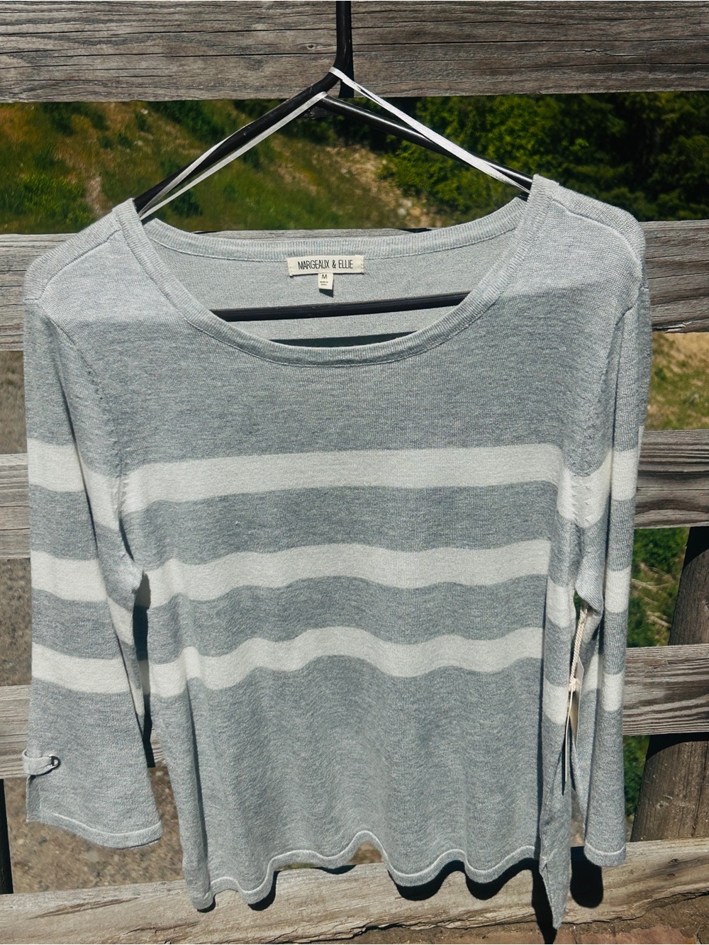 Margaux & Elle Gray and White Striped Long Sleeve Knit Top